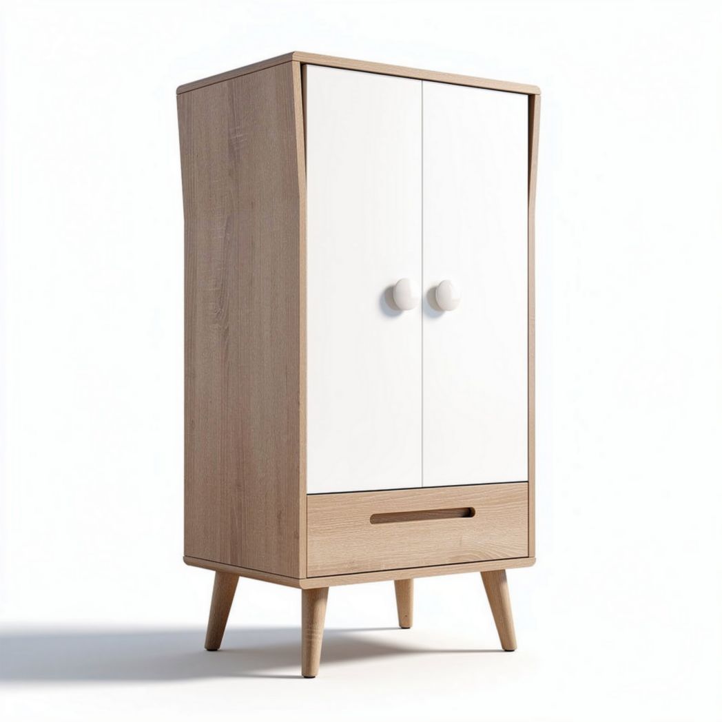 Wooden wardrobe with white doors and drawer 80 x 45 x 120cm for storage