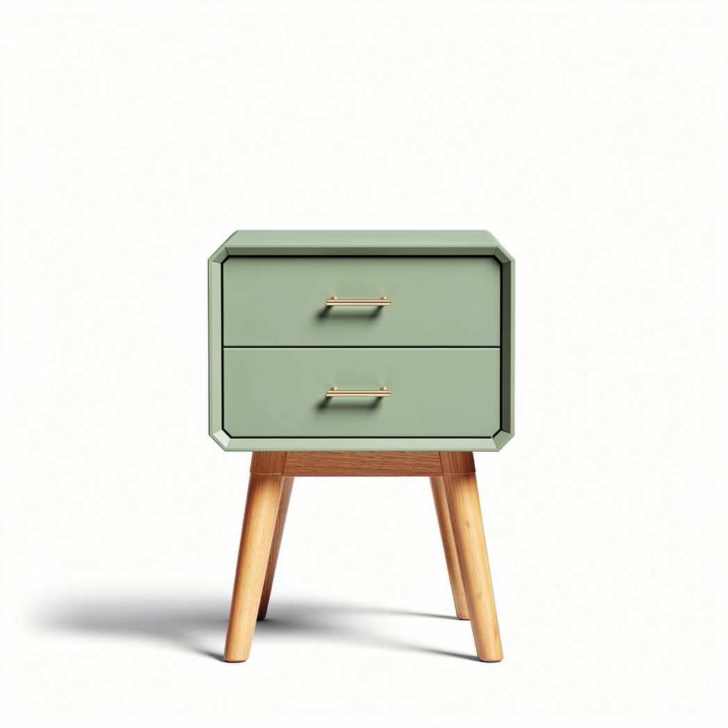 Green nightstand with two drawers and wooden legs 40 x 30 x 50cm