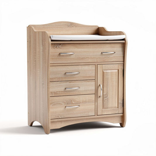Wooden changing table with storage drawers and cabinet in natural finish 80 x 40 x 90cm