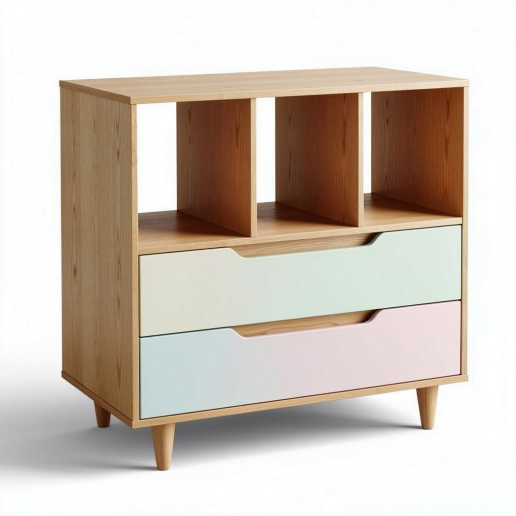 Bamboo storage cabinet with two drawers and open shelving 80 x 40 x 90cm