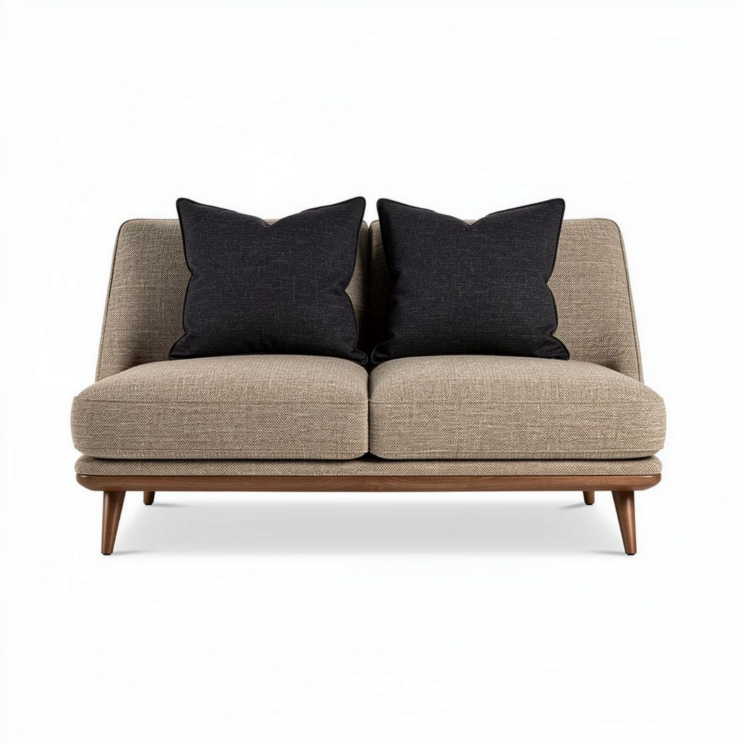 Two-seater sofa with fabric upholstery and wood legs in beige and gray 180 x 85 x 75cm