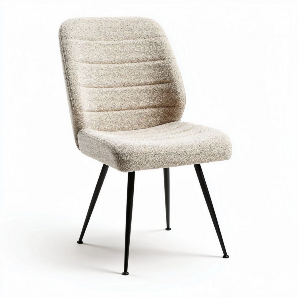 Upholstered dining chair in beige fabric with black metal legs 45 x 55 x 85cm