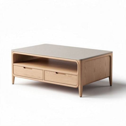 Wooden coffee table with two storage drawers and smooth top surface 120 x 80 x 40cm