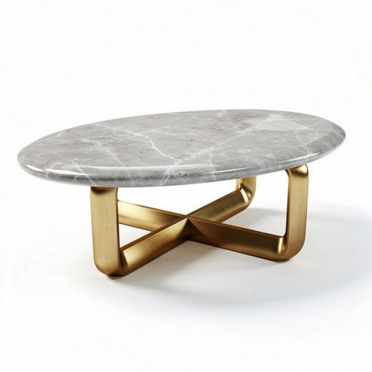 Oval marble coffee table with gold metal base 100 x 60 x 40cm