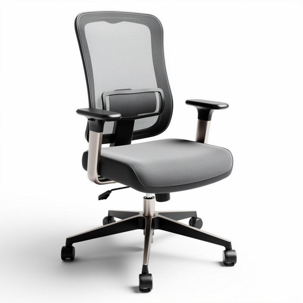 Mesh office chair with adjustable height and lumbar support gray color