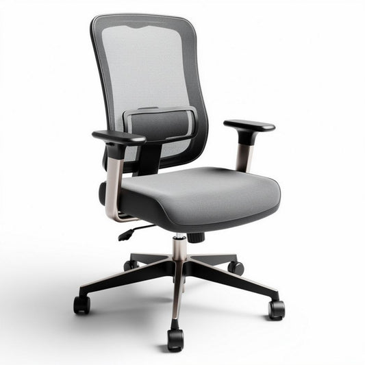 Mesh office chair with adjustable height and lumbar support gray color