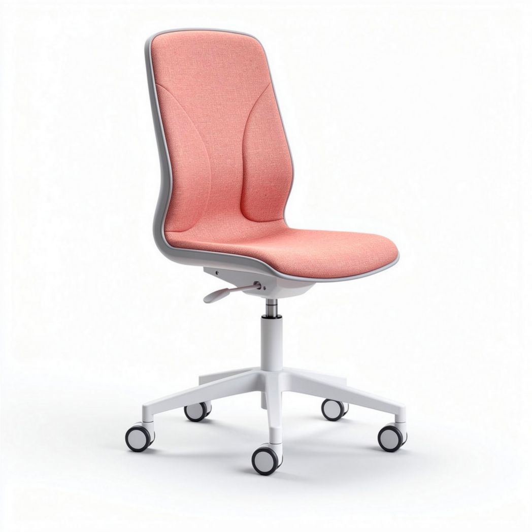 Ergonomic pink office chair with adjustable height and five wheels
