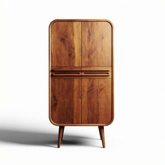 Honeycomb pattern wooden cabinet with double doors and tapered legs 80 x 40 x 120cm