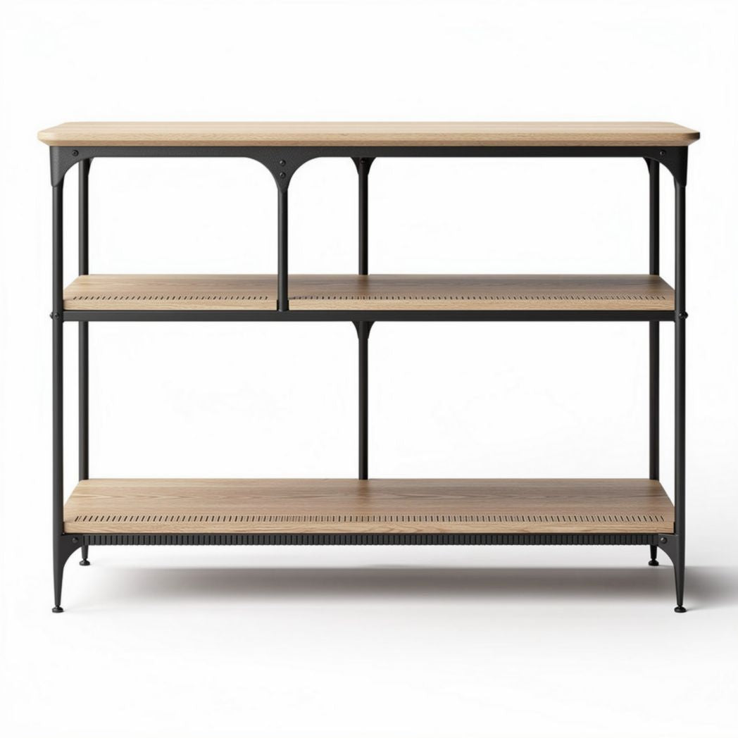 Wood and metal shelving unit for storage and display 120 x 40 x 90cm