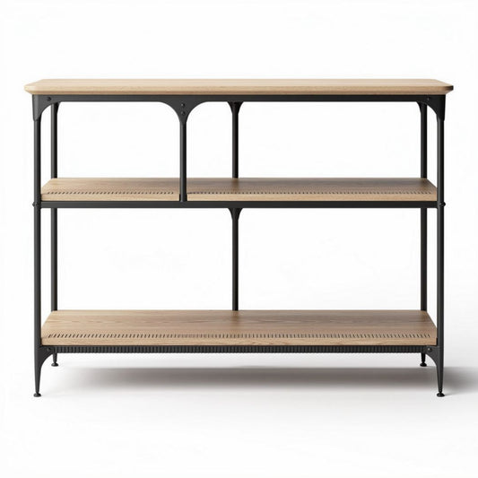 Wood and metal shelving unit for storage and display 120 x 40 x 90cm