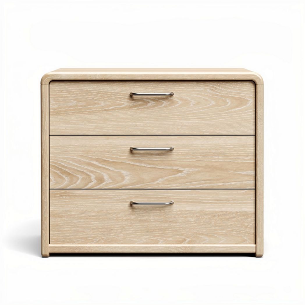 Wooden nightstand with three drawers and metal handles 60 x 40 x 50cm