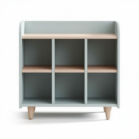Wooden storage cabinet with four compartments and light blue finish 80 x 30 x 90cm