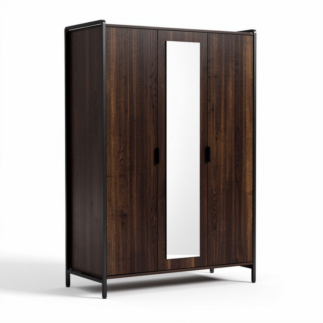 Wooden wardrobe with mirror doors and metal frame 150 x 75 x 200cm