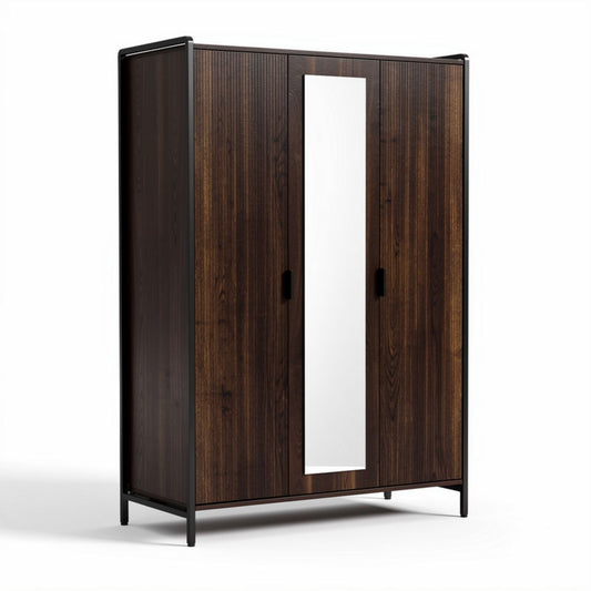 Wooden wardrobe with mirror doors and metal frame 150 x 75 x 200cm