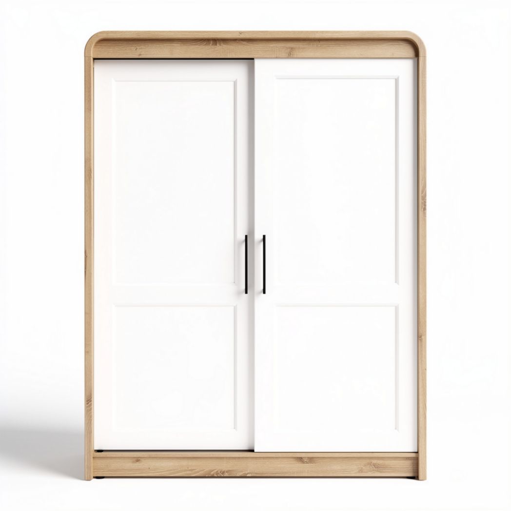 White wooden wardrobe with sliding doors and modern design 150 x 80 x 200cm