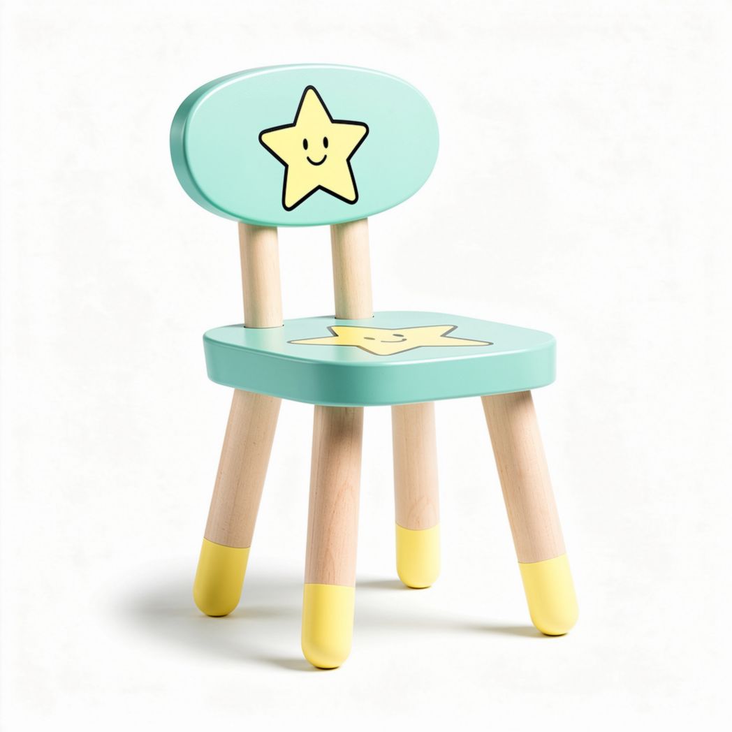 Wooden children's chair with smiley star design in mint green 30 x 30 x 60cm