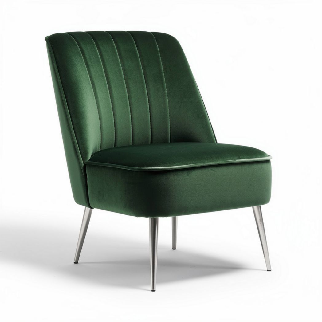 Green velvet accent chair with stainless steel legs 70 x 70 x 80cm
