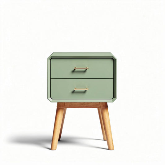 Green nightstand with two drawers and wooden legs 40 x 30 x 50cm